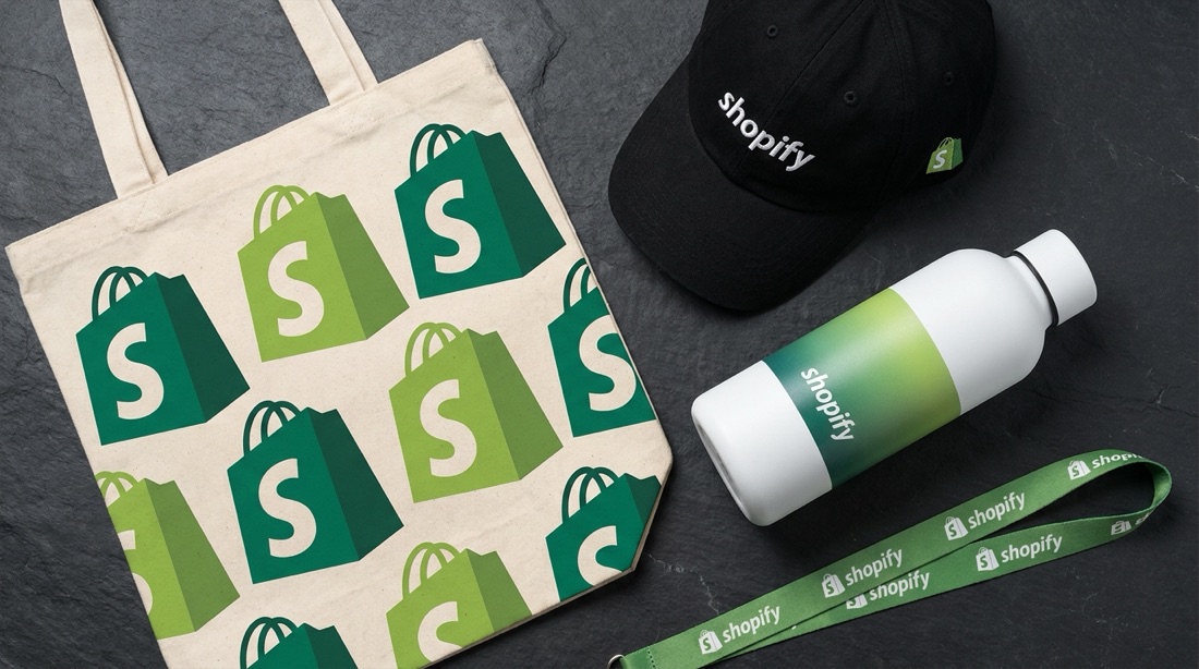 AI-designed Shopify trade-show giveaway set mockup